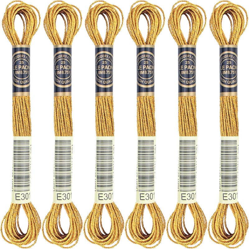 krastmon 6 Skeins Embroidery Thread, Metallic Bronze Embroidery Floss Friendship Bracelet String, Polyester Cross-Stitch Threads for Hand Embroidery, String Art - Image 1